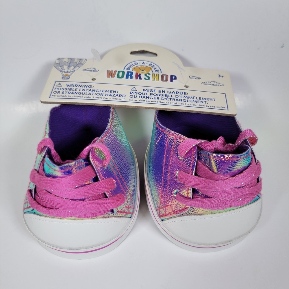 Build a Bear Purple Rainbow Iridescent Sneakers Shoes with Pink Laces‎ BAB